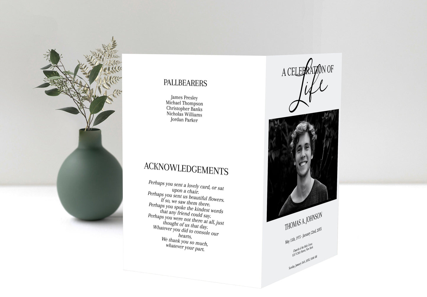 Modern Funeral Program Template - 4 Page - lovingmemoryprints