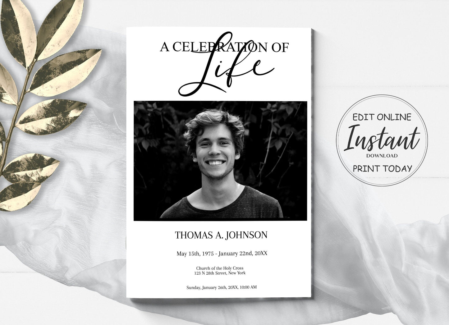 Modern Funeral Program Template - 4 Page - lovingmemoryprints
