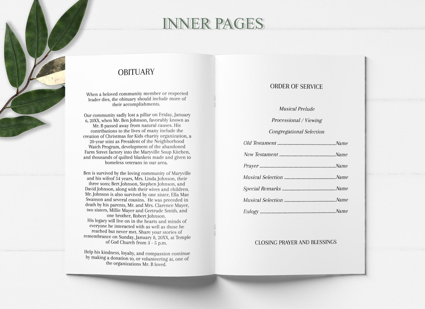 Modern Funeral Program Template 8 Page - lovingmemoryprints