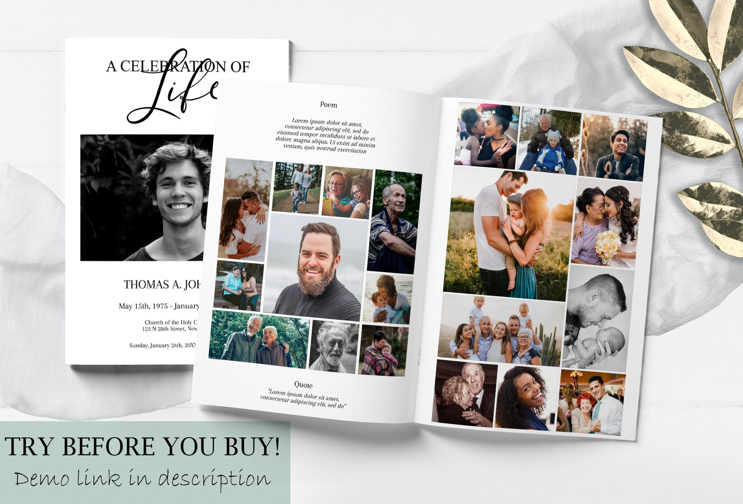 Modern Funeral Program Template 8 Page - lovingmemoryprints