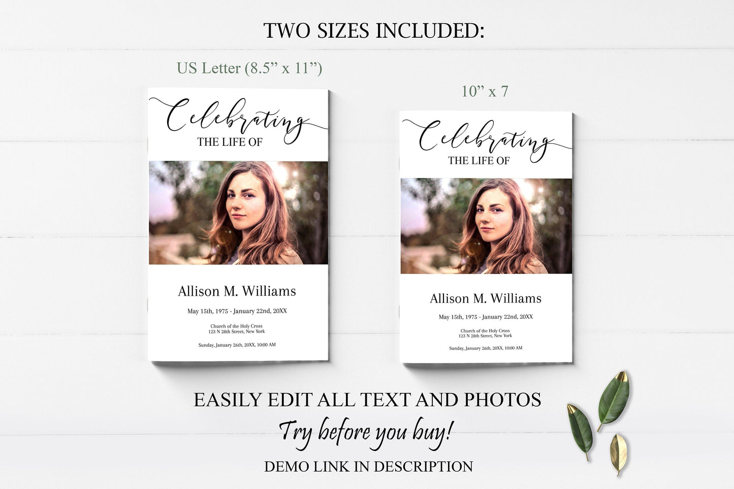 Modern Funeral Template Program 8 Page - lovingmemoryprints
