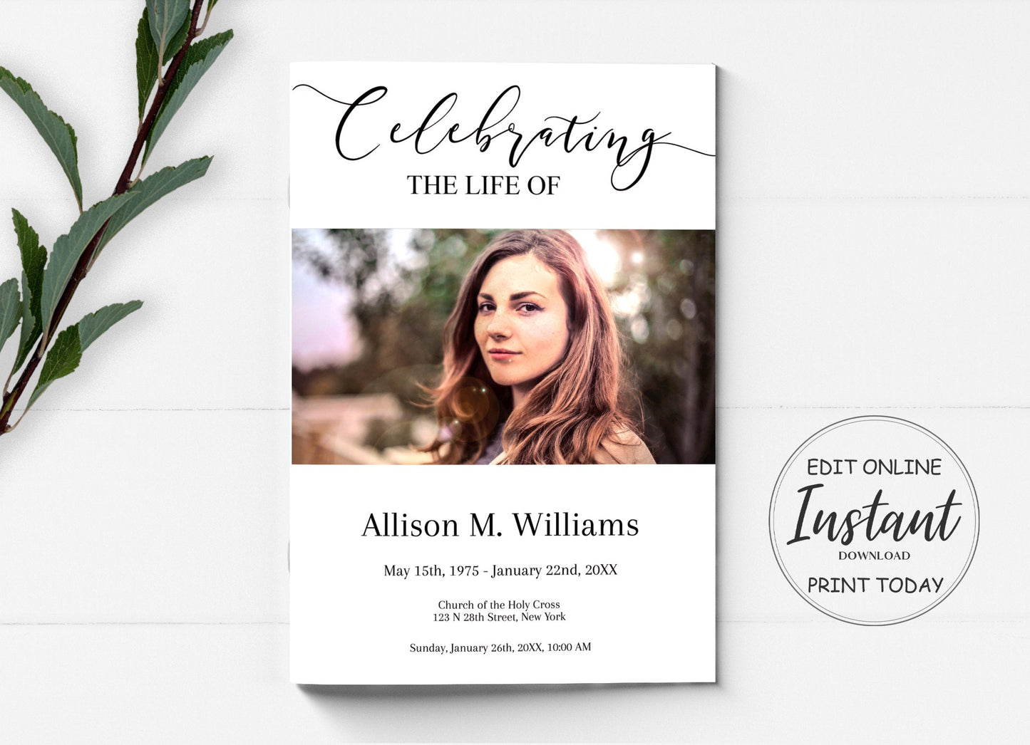 Modern Funeral Template Program 8 Page - lovingmemoryprints