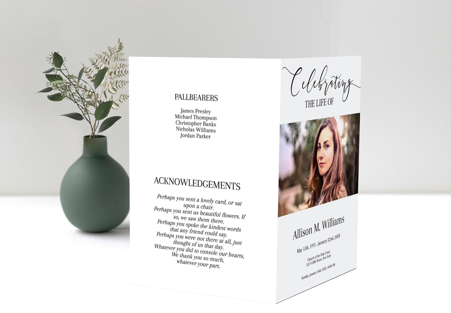 Modern Funeral Template Program 8 Page - lovingmemoryprints