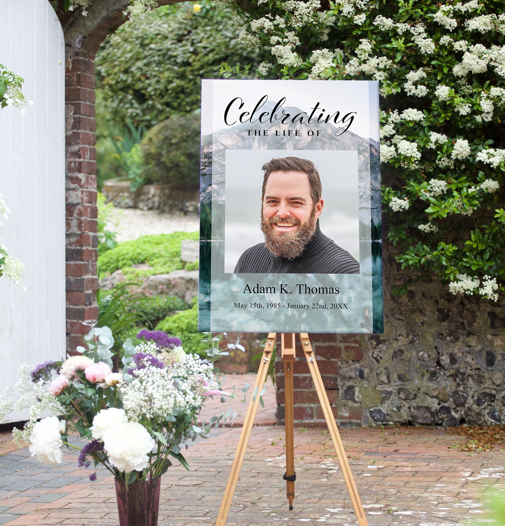 Mountain Editable Funeral Welcome Sign | Blue Funeral Poster Photo Sign | Celebration of Life Sign | Memorial Poster | A110 - lovingmemoryprints