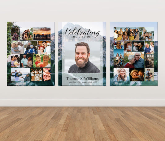 Mountain Funeral Poster Photo Display Set | Memorial Poster for Funeral | Blue Mountain Lake Photo Collage Template | A110 - lovingmemoryprints