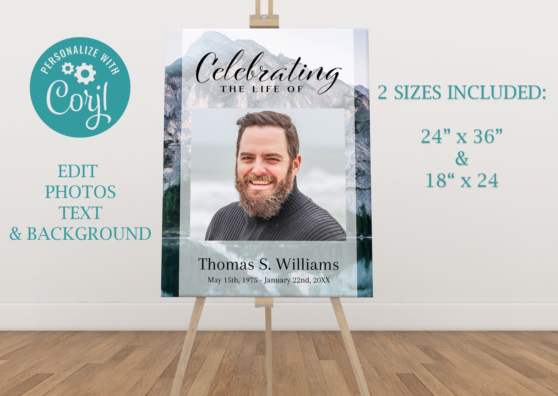 Mountain Funeral Poster Photo Display Set | Memorial Poster for Funeral | Blue Mountain Lake Photo Collage Template | A110 - lovingmemoryprints