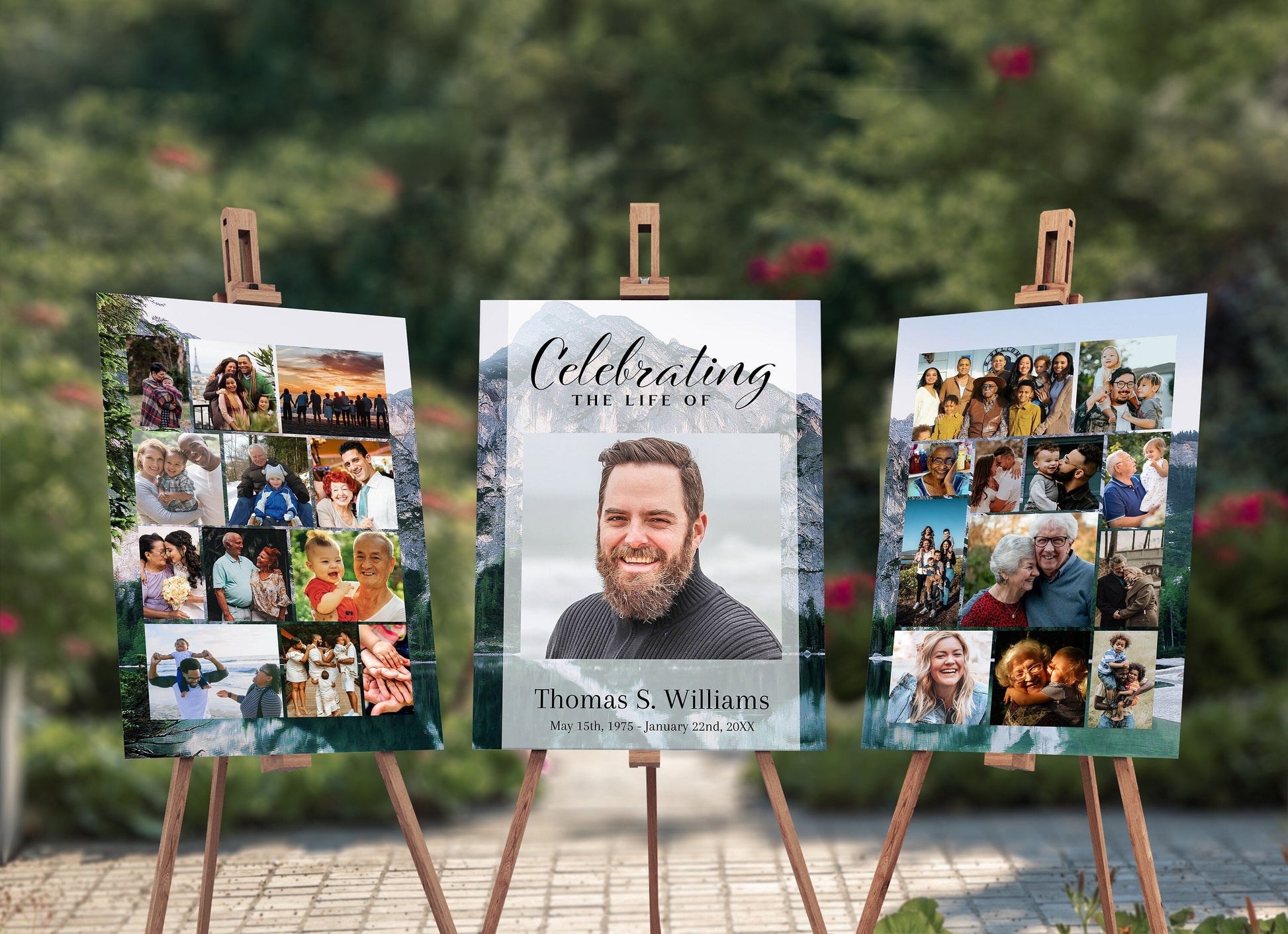 Mountain Funeral Poster Photo Display Set | Memorial Poster for Funeral | Blue Mountain Lake Photo Collage Template | A110 - lovingmemoryprints