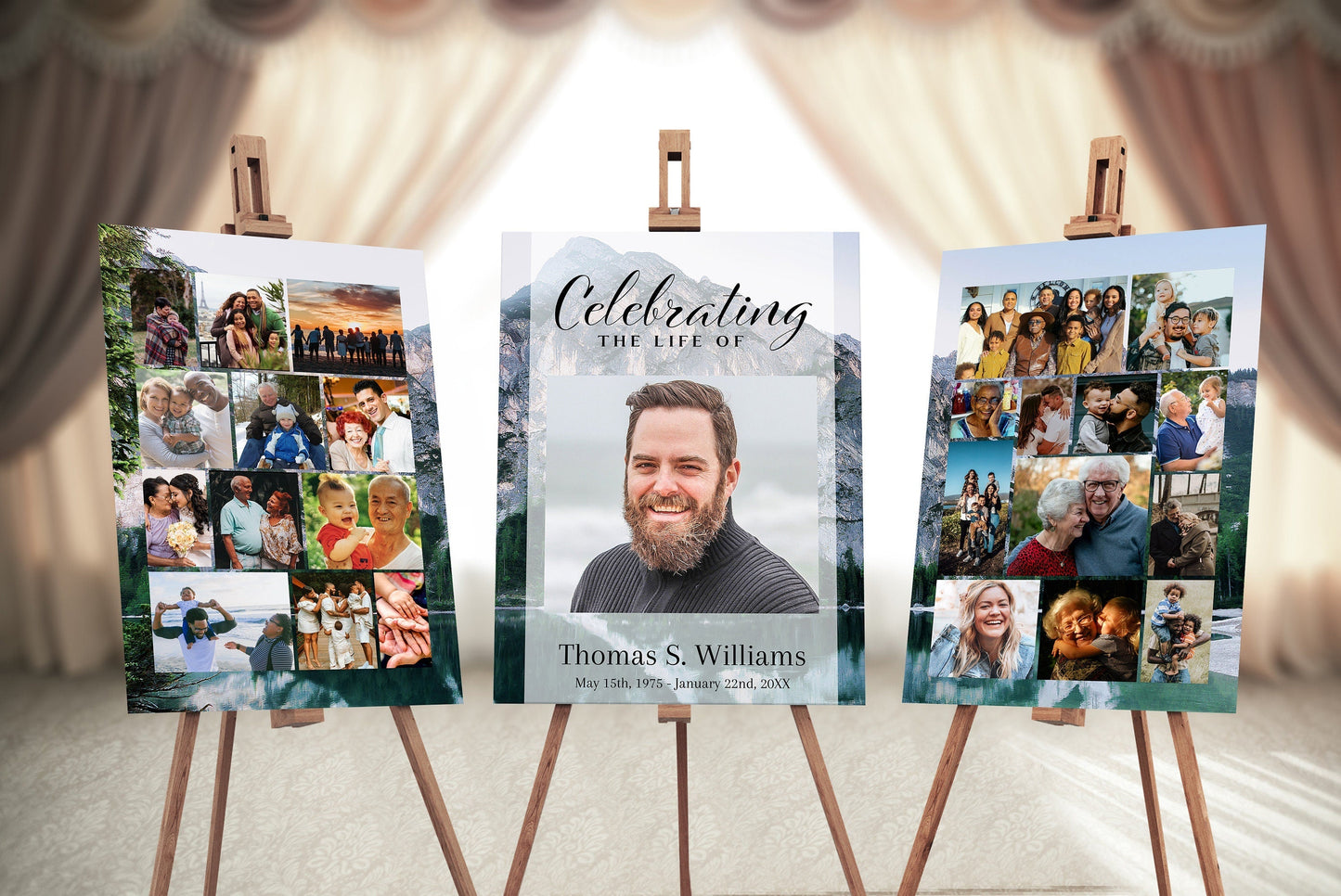 Mountain Funeral Poster Photo Display Set | Memorial Poster for Funeral | Blue Mountain Lake Photo Collage Template | A110 - lovingmemoryprints