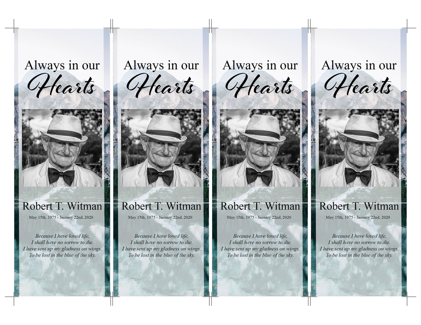 Mountain Lake Front Theme Memorial Bookmarks Template - lovingmemoryprints