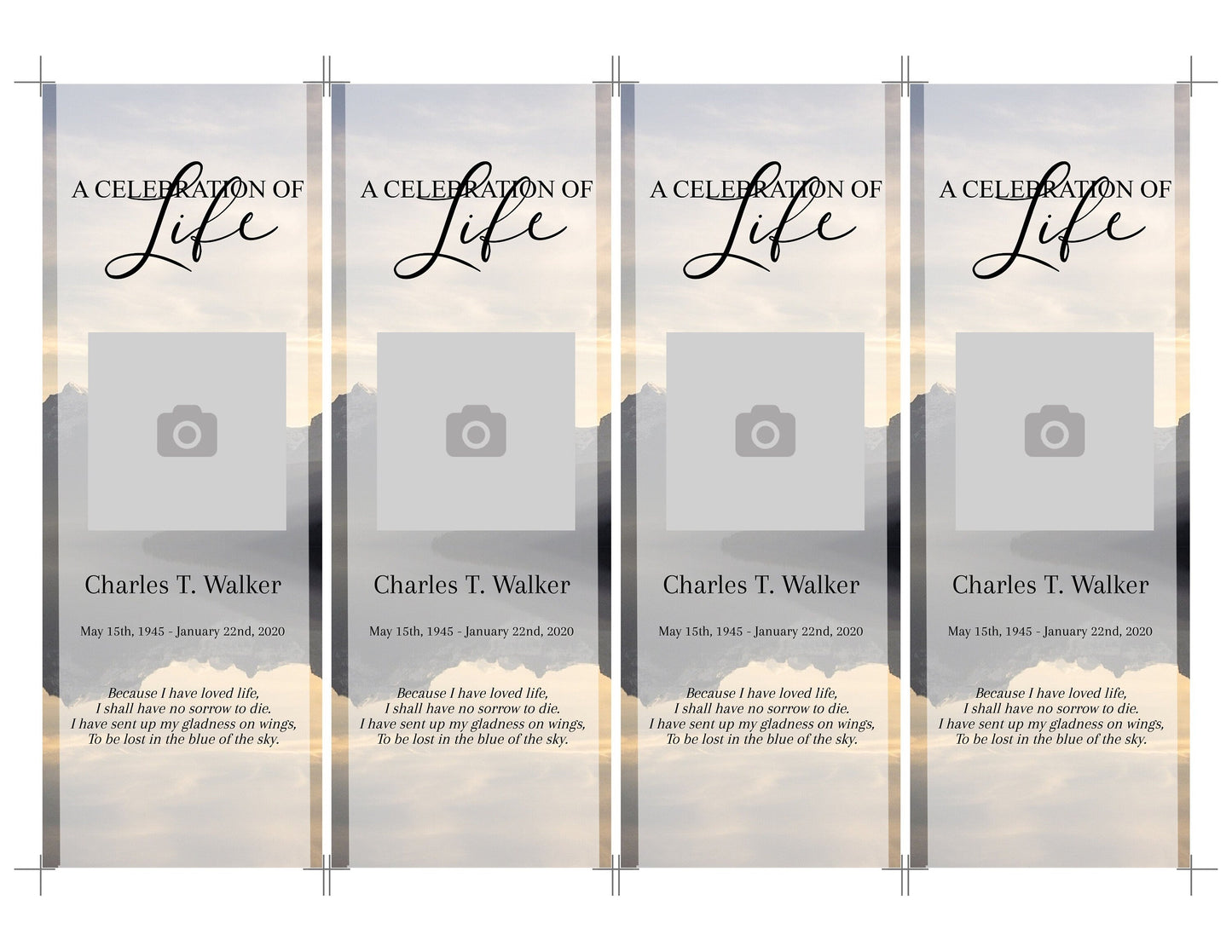 Mountain Lake Funeal Bookmark Template Keepsake - lovingmemoryprints