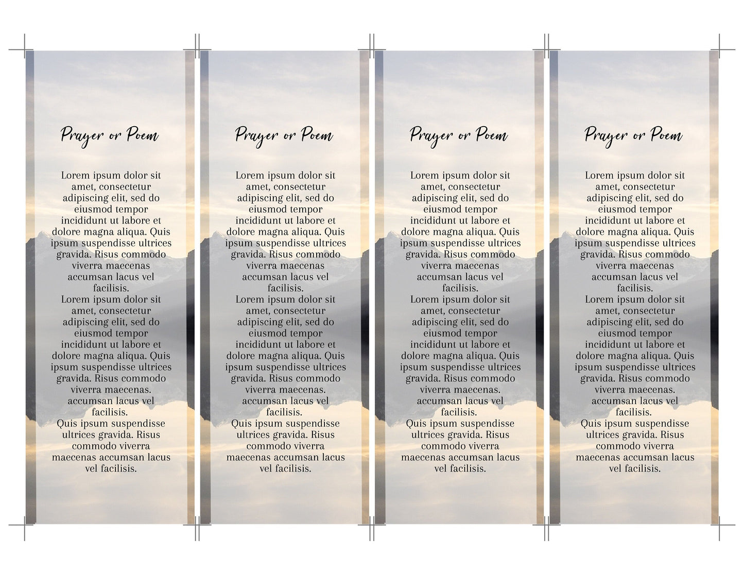 Mountain Lake Funeal Bookmark Template Keepsake - lovingmemoryprints