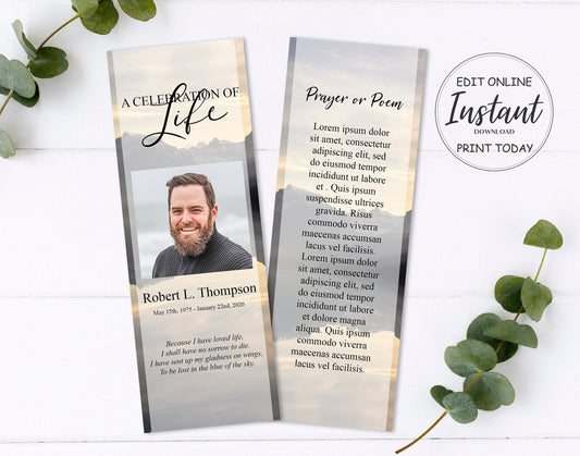 Mountain Lake Funeal Bookmark Template Keepsake - lovingmemoryprints
