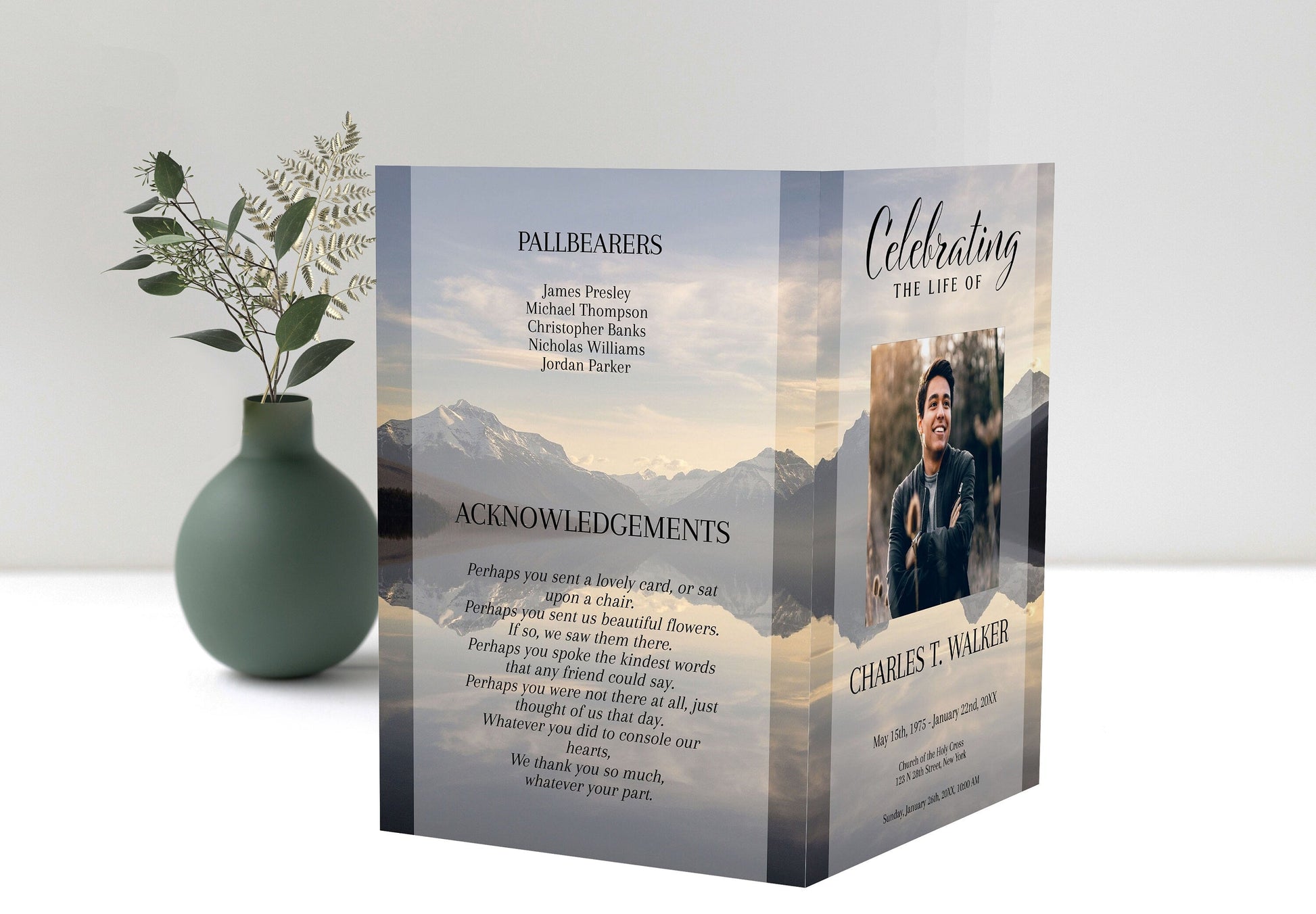Mountain Lake Funeral Program Template for Man | Obituary Template to Honor Your Loved One | Celebration of Life Program Template | A109 - lovingmemoryprints