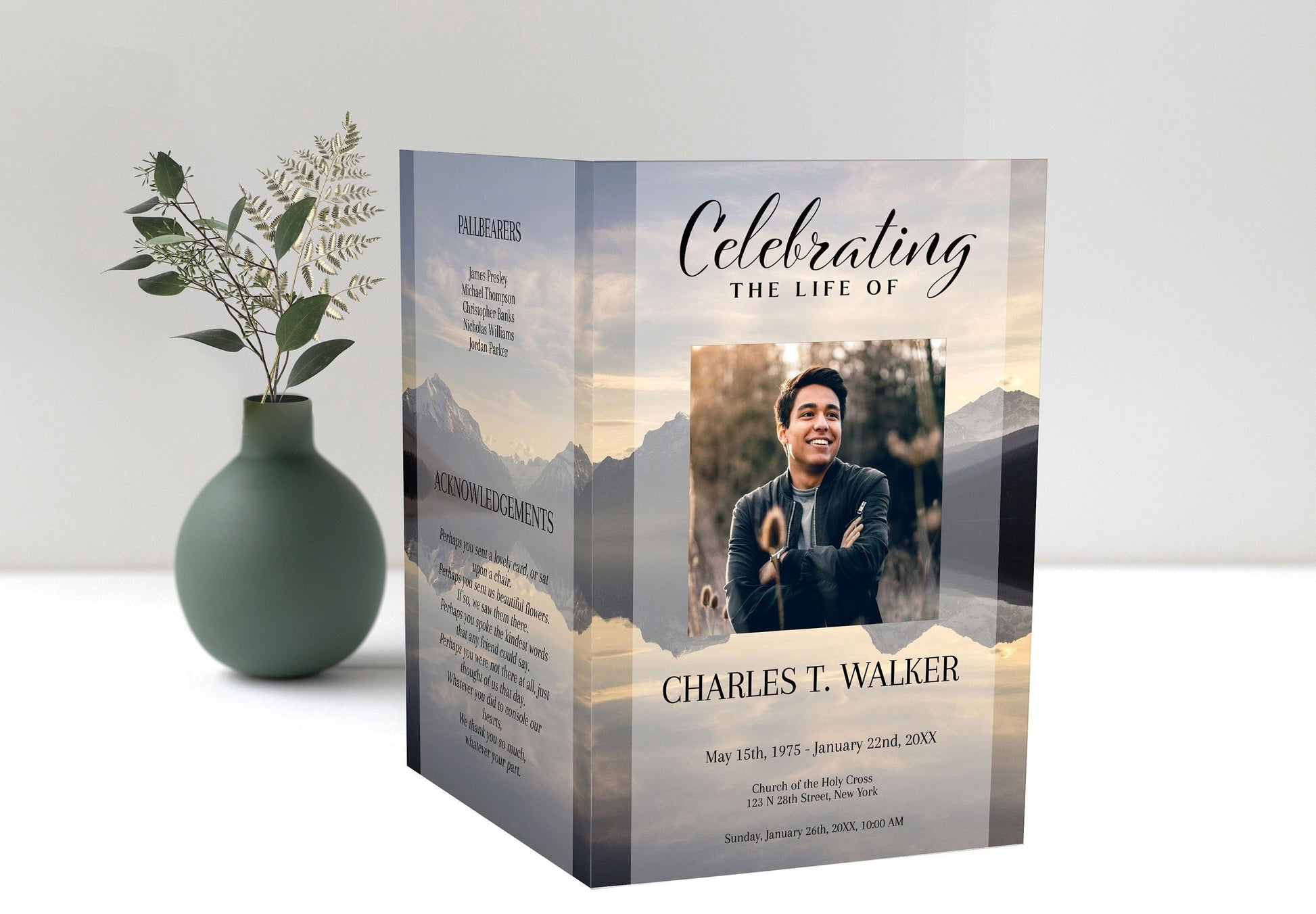 Mountain Lake Funeral Program Template for Man | Obituary Template to Honor Your Loved One | Celebration of Life Program Template | A109 - lovingmemoryprints