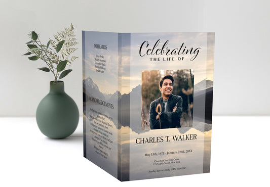 Mountain Lake Funeral Program Template for Man | Obituary Template to Honor Your Loved One | Celebration of Life Program Template | A109 - lovingmemoryprints