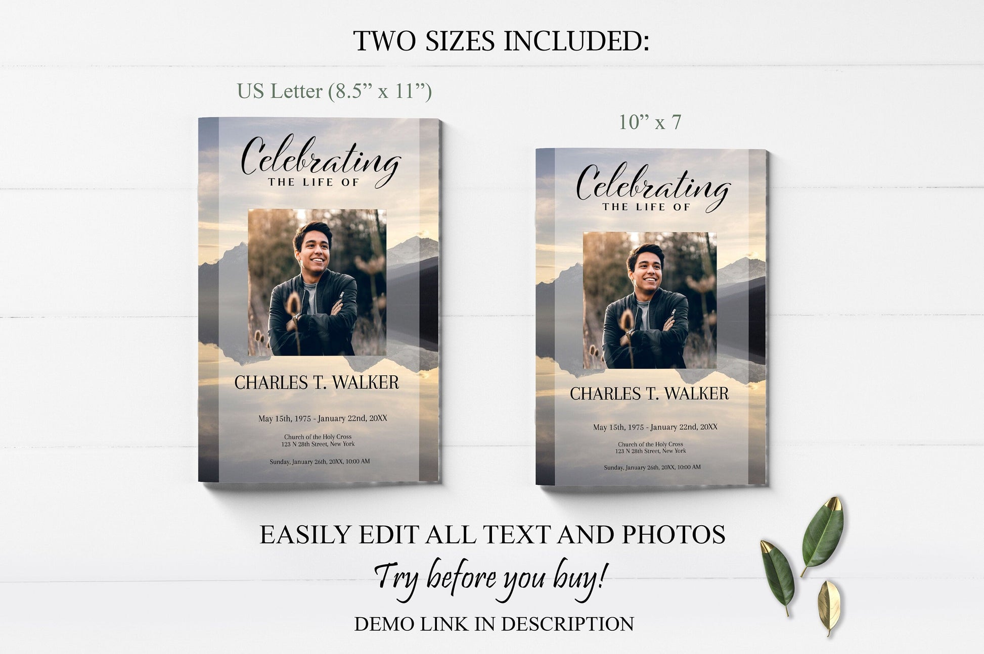Mountain Lake Funeral Program Template for Man | Obituary Template to Honor Your Loved One | Celebration of Life Program Template | A109 - lovingmemoryprints