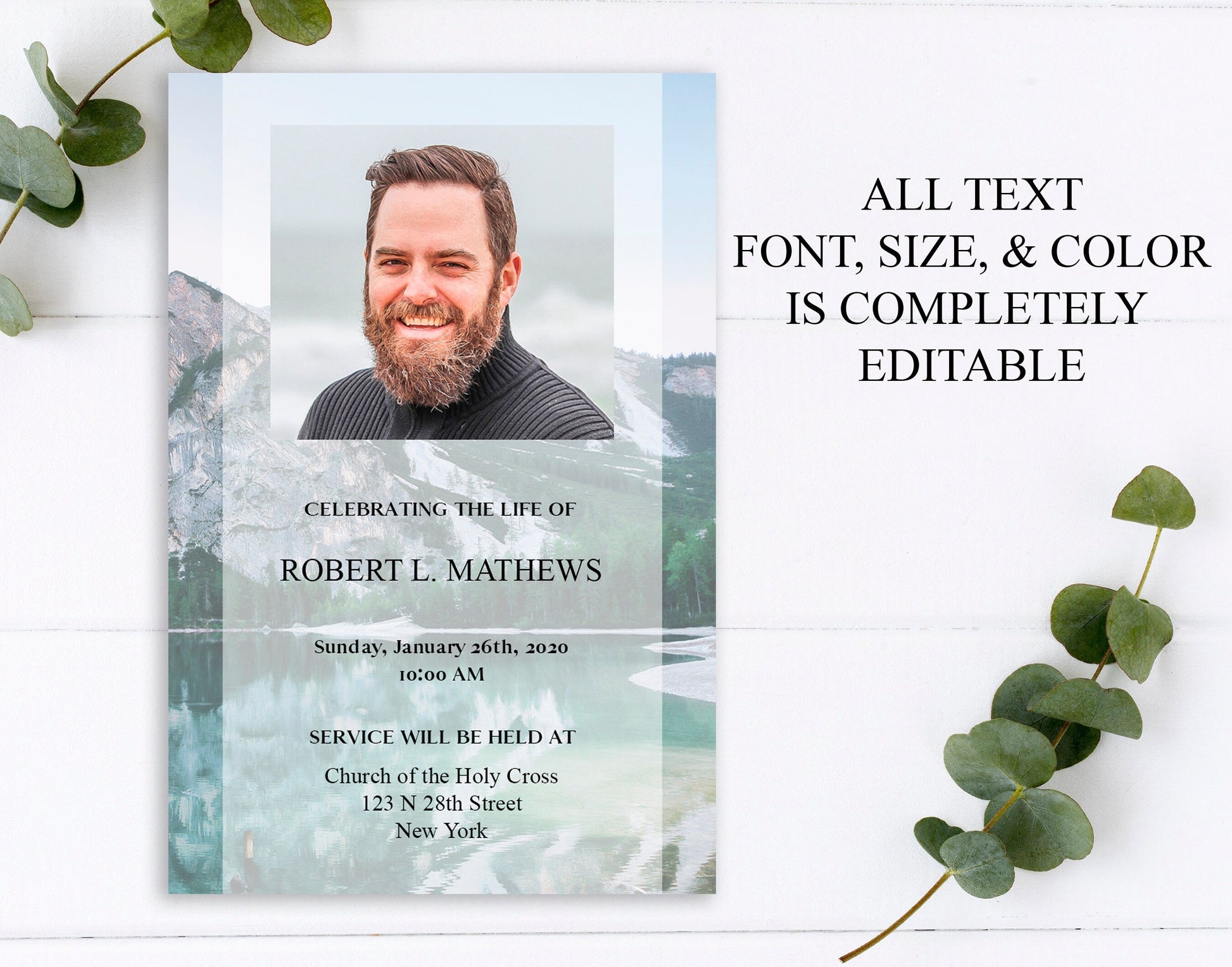 Mountain Lake Theme Funeral Invitation Template - lovingmemoryprints