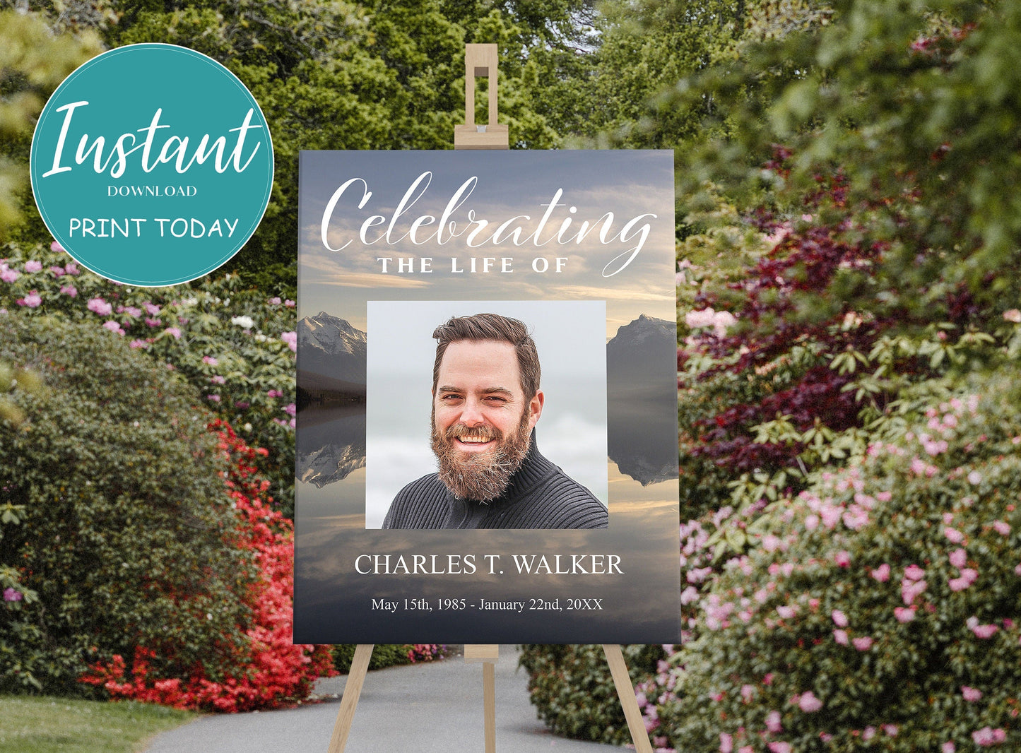 Mountain - Lake Theme Funeral Service Poster Display Sign - lovingmemoryprints