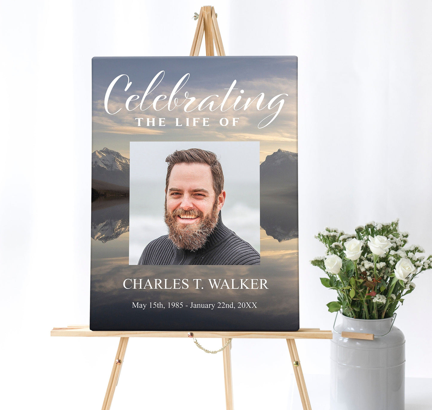 Mountain - Lake Theme Funeral Service Poster Display Sign - lovingmemoryprints