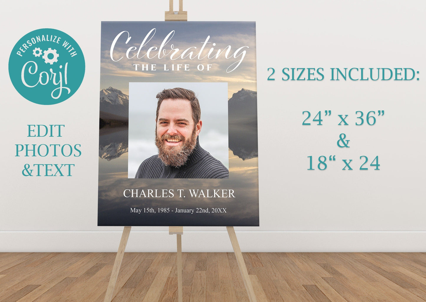 Mountain - Lake Theme Funeral Service Poster Display Sign - lovingmemoryprints