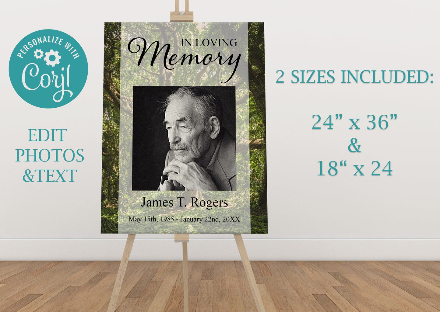 Nature - Forest Theme Funeral Photo Display Poster Template - lovingmemoryprints