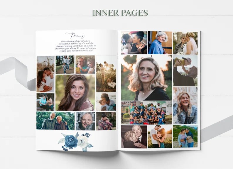 Navy Blue Rose Theme Funeral Program Template - lovingmemoryprints