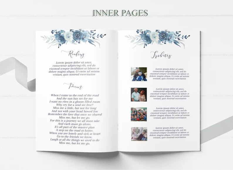 Navy Blue Rose Theme Funeral Program Template - lovingmemoryprints