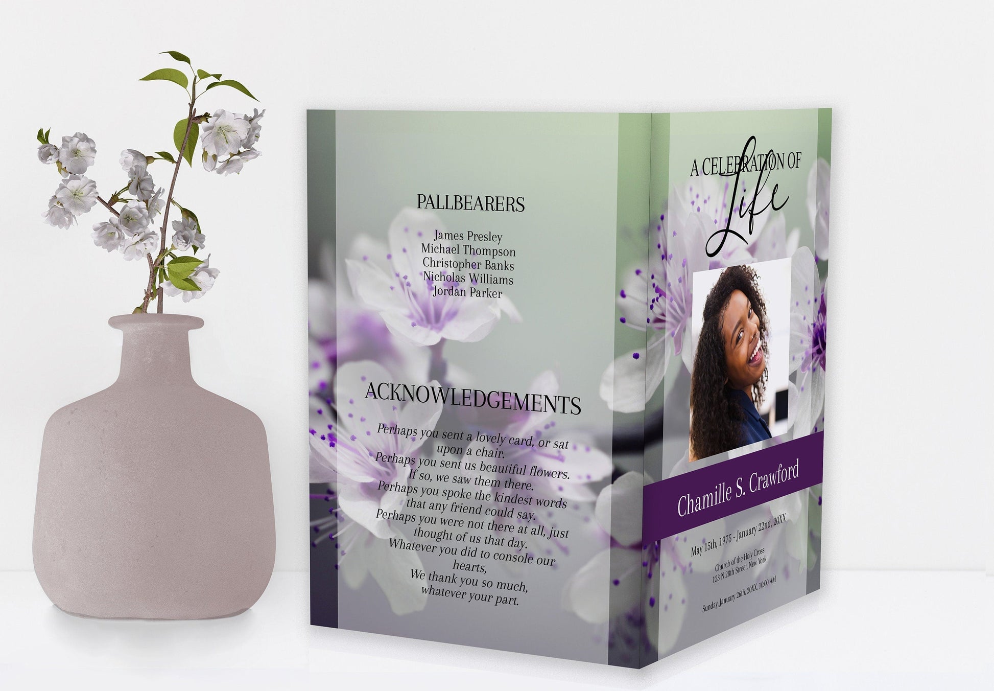Obituary Template Flower Background - 8 Page - lovingmemoryprints