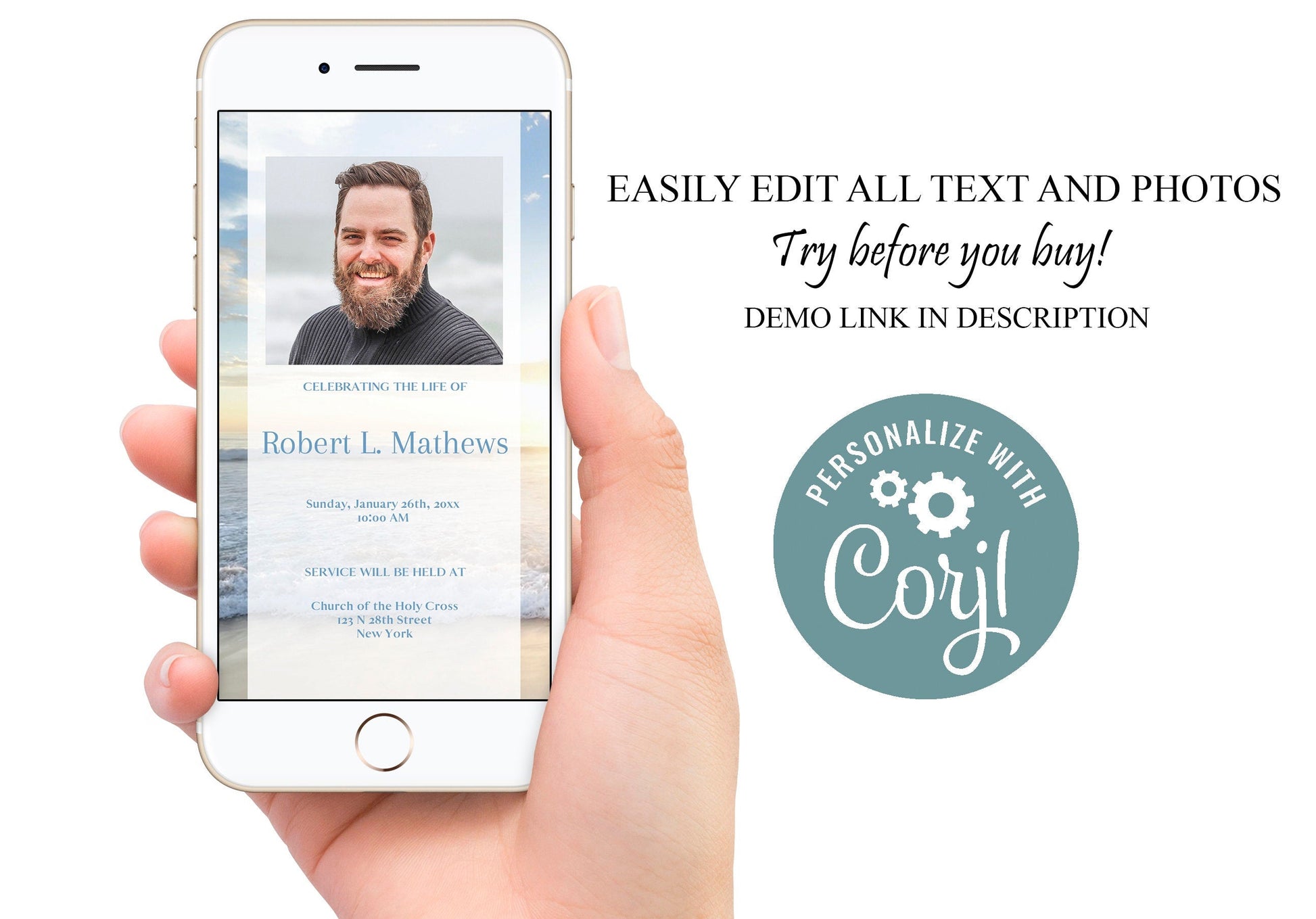 Ocean Scene Funeral Invitation Template - Digital & Physical - lovingmemoryprints