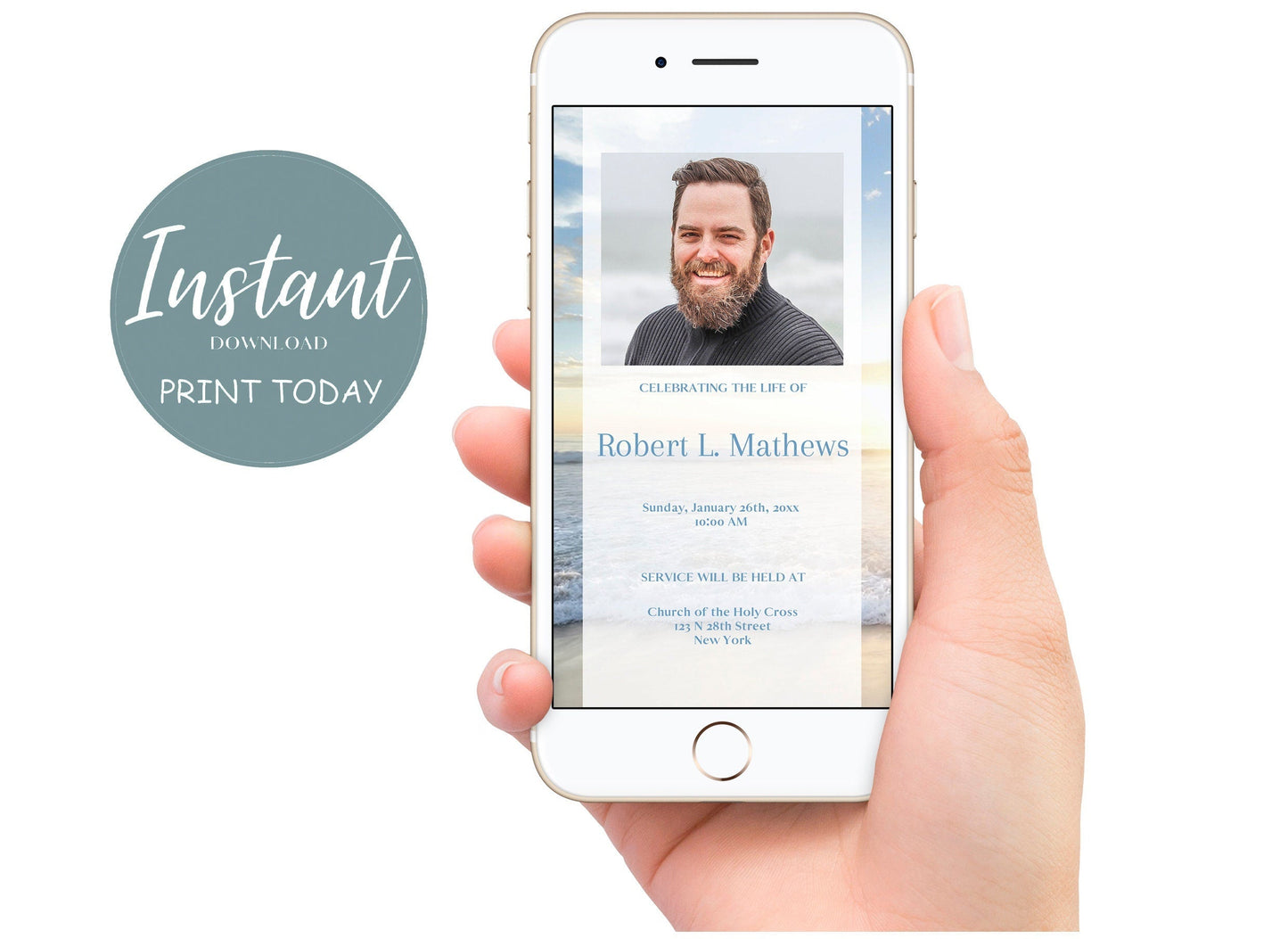Ocean Scene Funeral Invitation Template - Digital & Physical - lovingmemoryprints