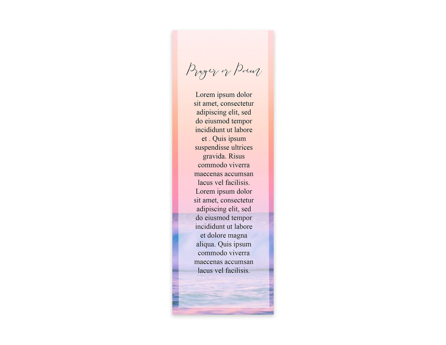 Ocean Sunset Funeral Bookmark Keepsake Template - lovingmemoryprints