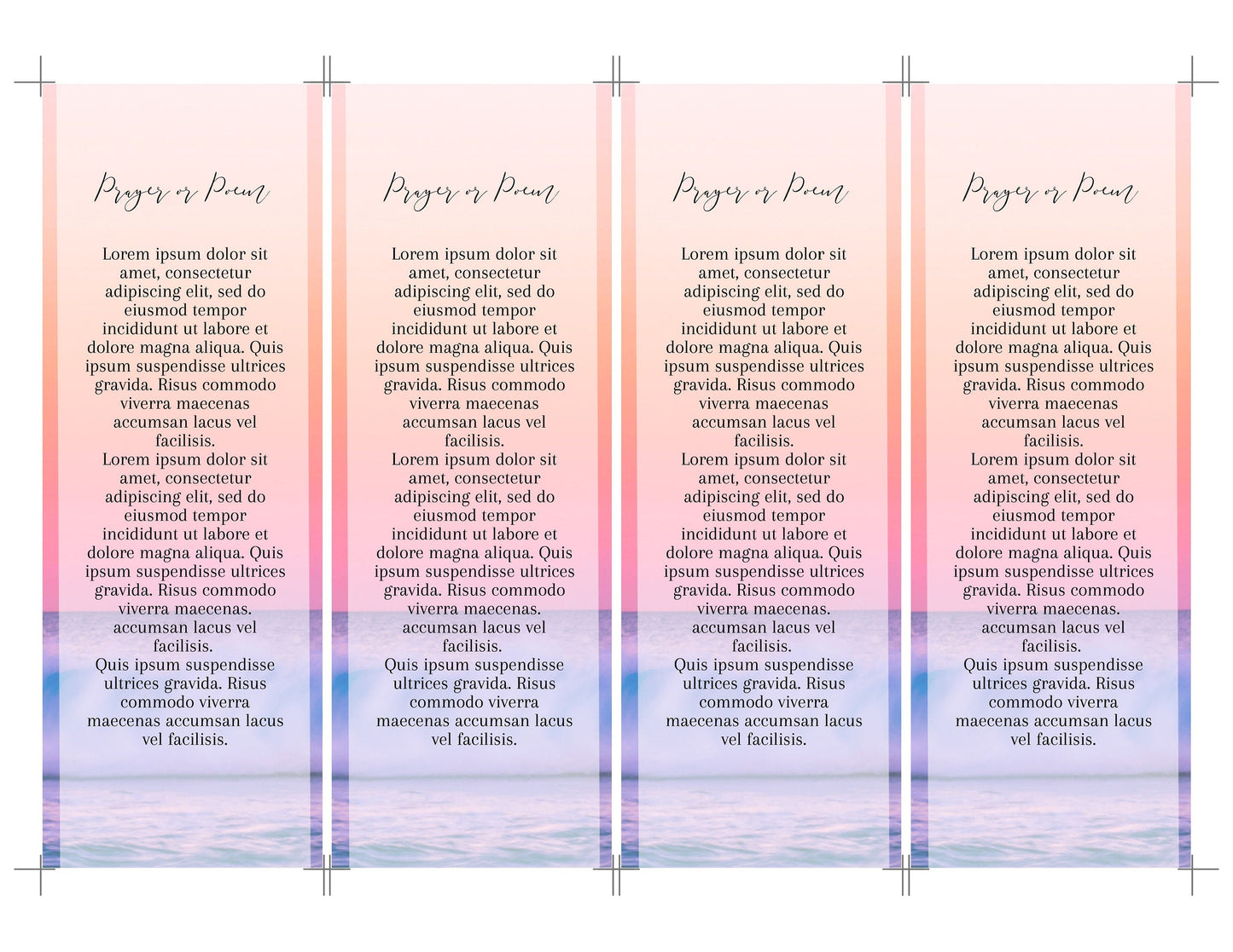 Ocean Sunset Funeral Bookmark Keepsake Template - lovingmemoryprints