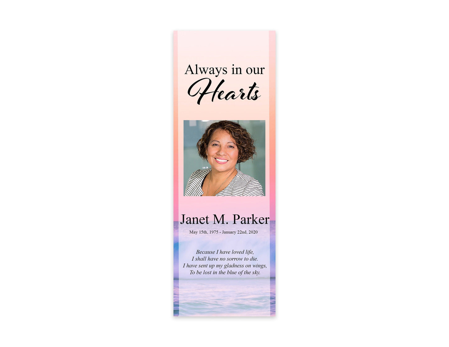 Ocean Sunset Funeral Bookmark Keepsake Template - lovingmemoryprints