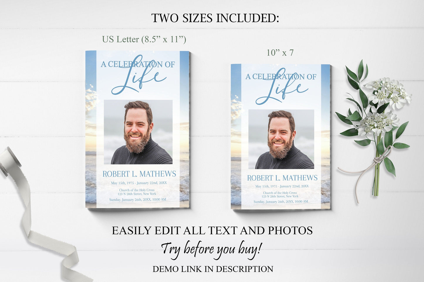 Ocean Sunset Funeral Program Template - 4 Page - lovingmemoryprints