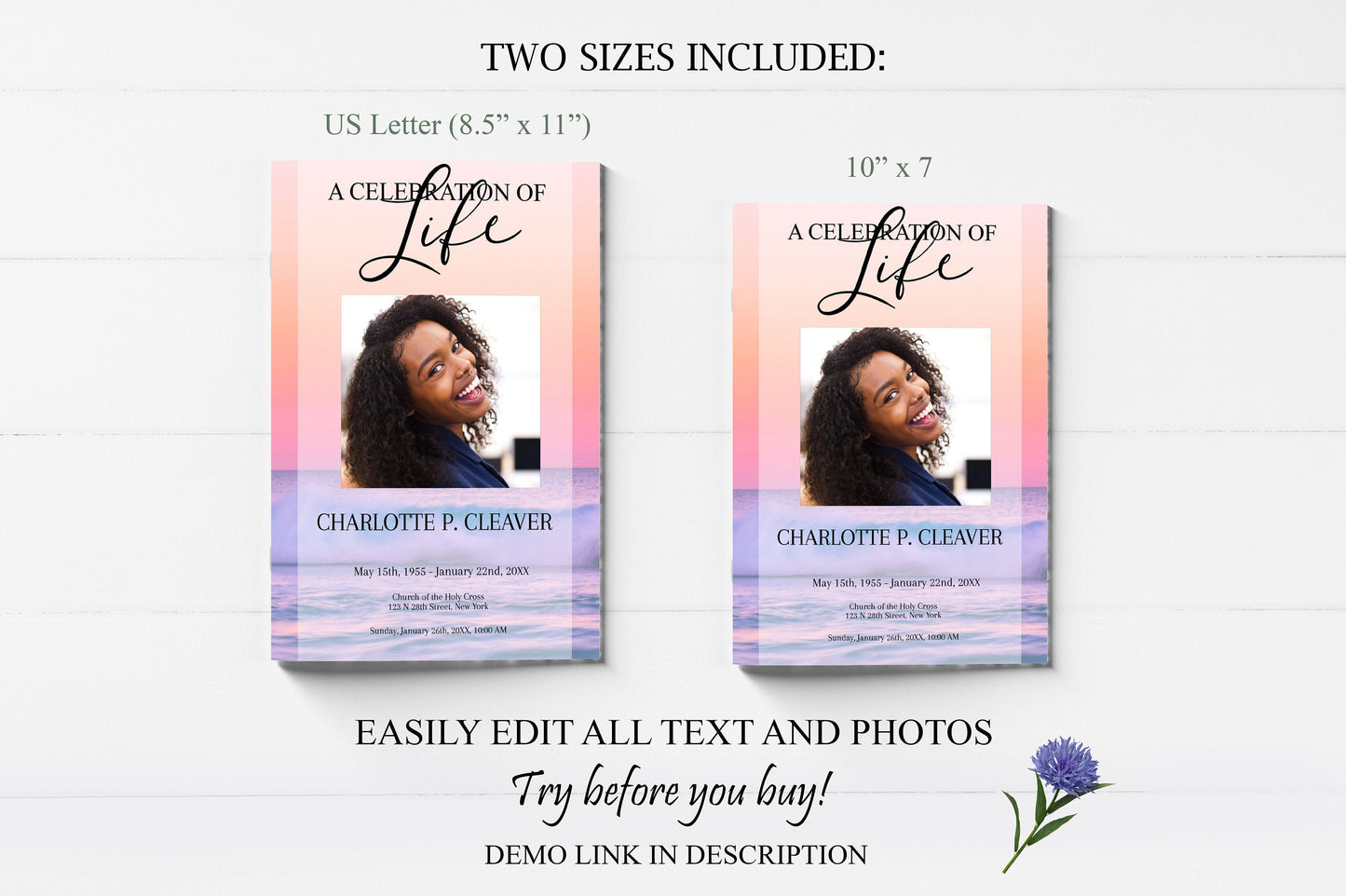 Ocean Sunset Funeral Program Template - 8 page - lovingmemoryprints