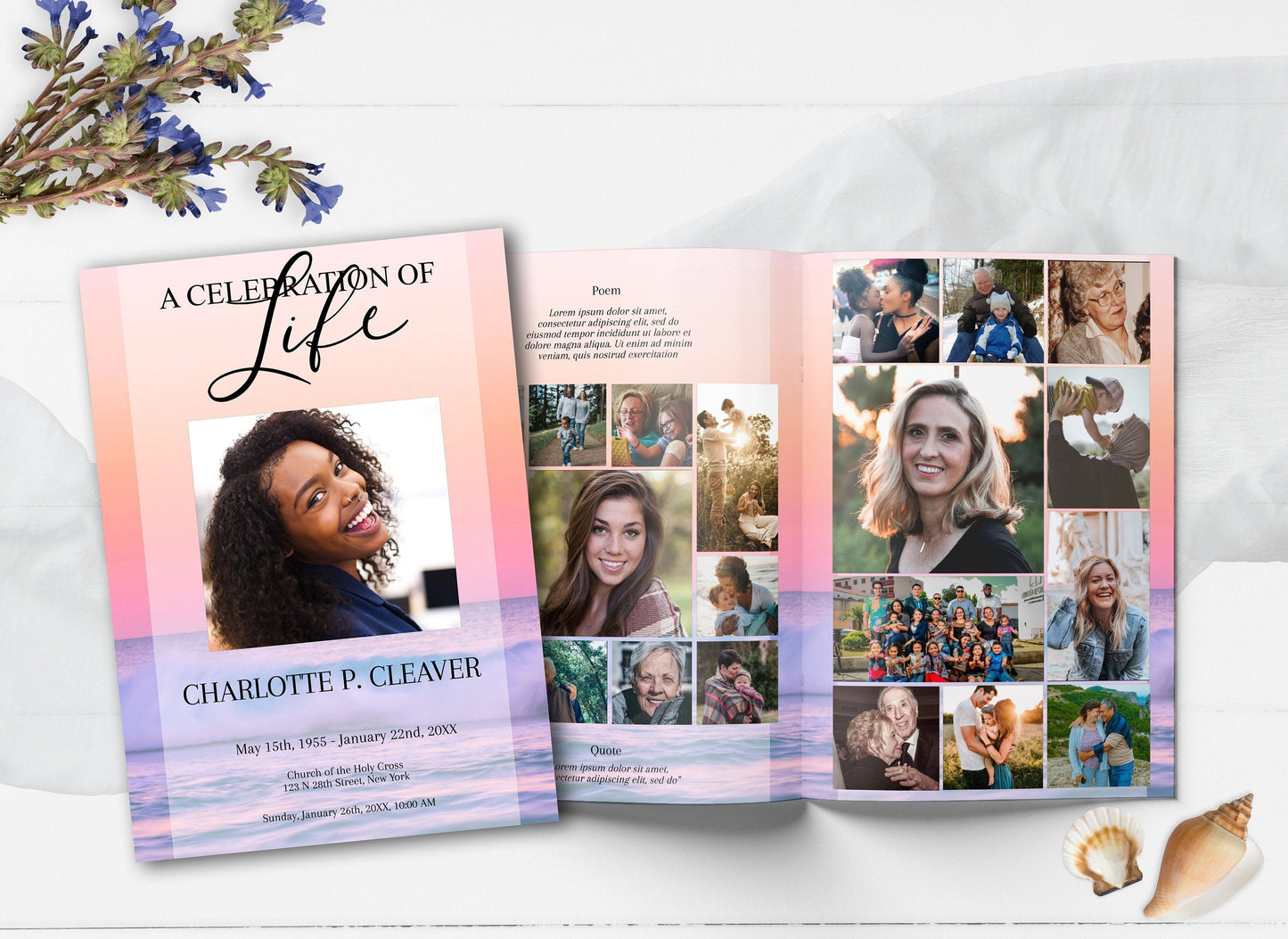 Ocean Sunset Funeral Program Template - 8 page - lovingmemoryprints