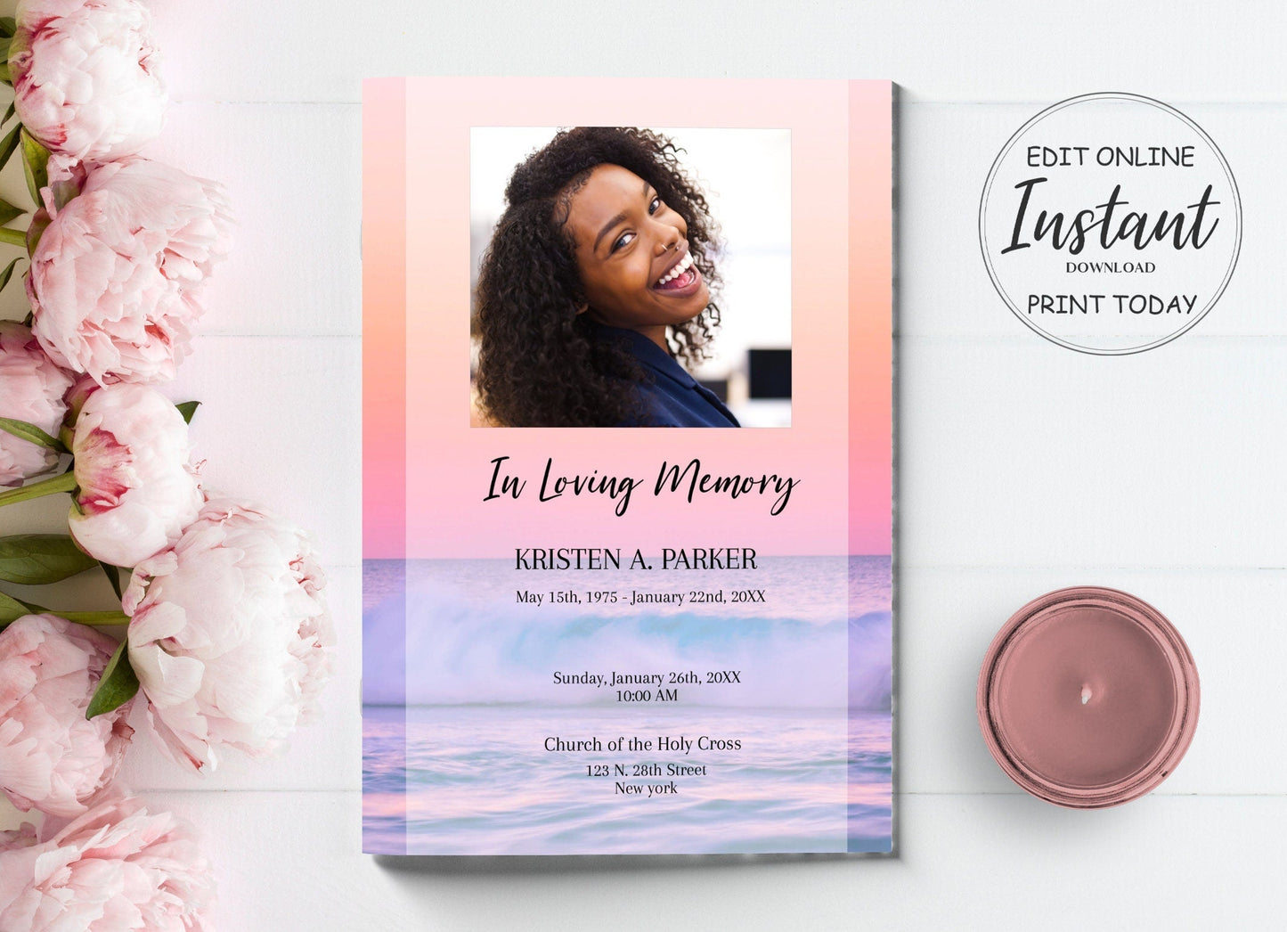Ocean Sunset Funeral Program Template for Woman | Obituary Template | Celebration of Life Program | Memorial Program Template | A108 - lovingmemoryprints