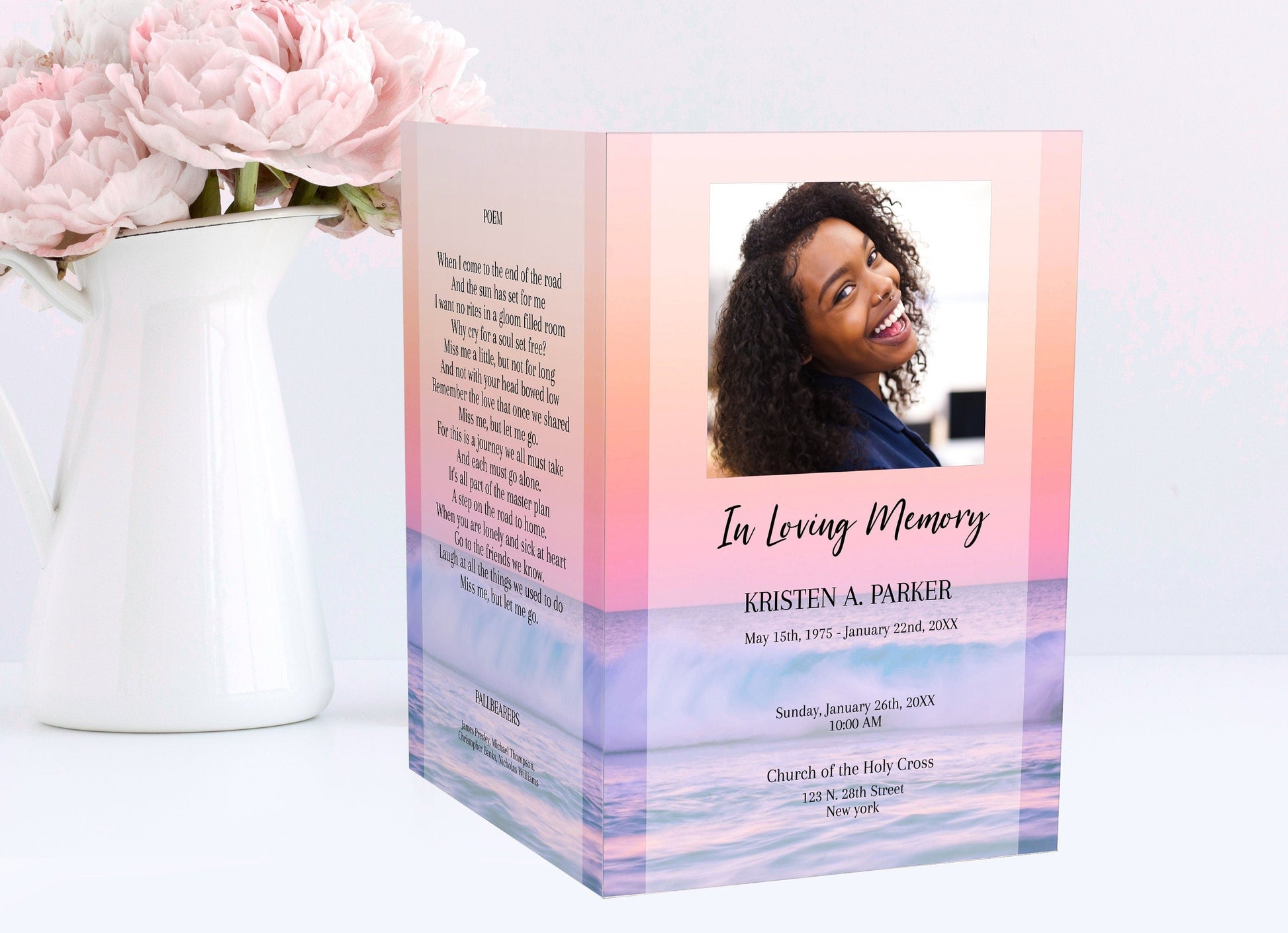 Ocean Sunset Funeral Program Template for Woman | Obituary Template | Celebration of Life Program | Memorial Program Template | A108 - lovingmemoryprints