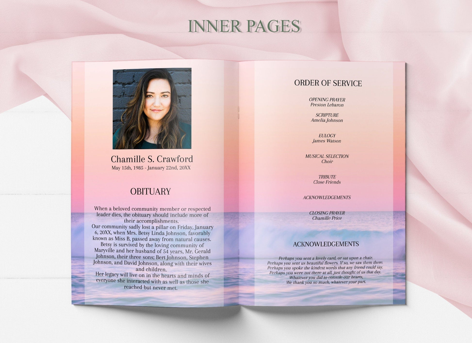 Ocean Sunset Funeral Program Template for Woman | Obituary Template | Celebration of Life Program | Memorial Program Template | A108 - lovingmemoryprints