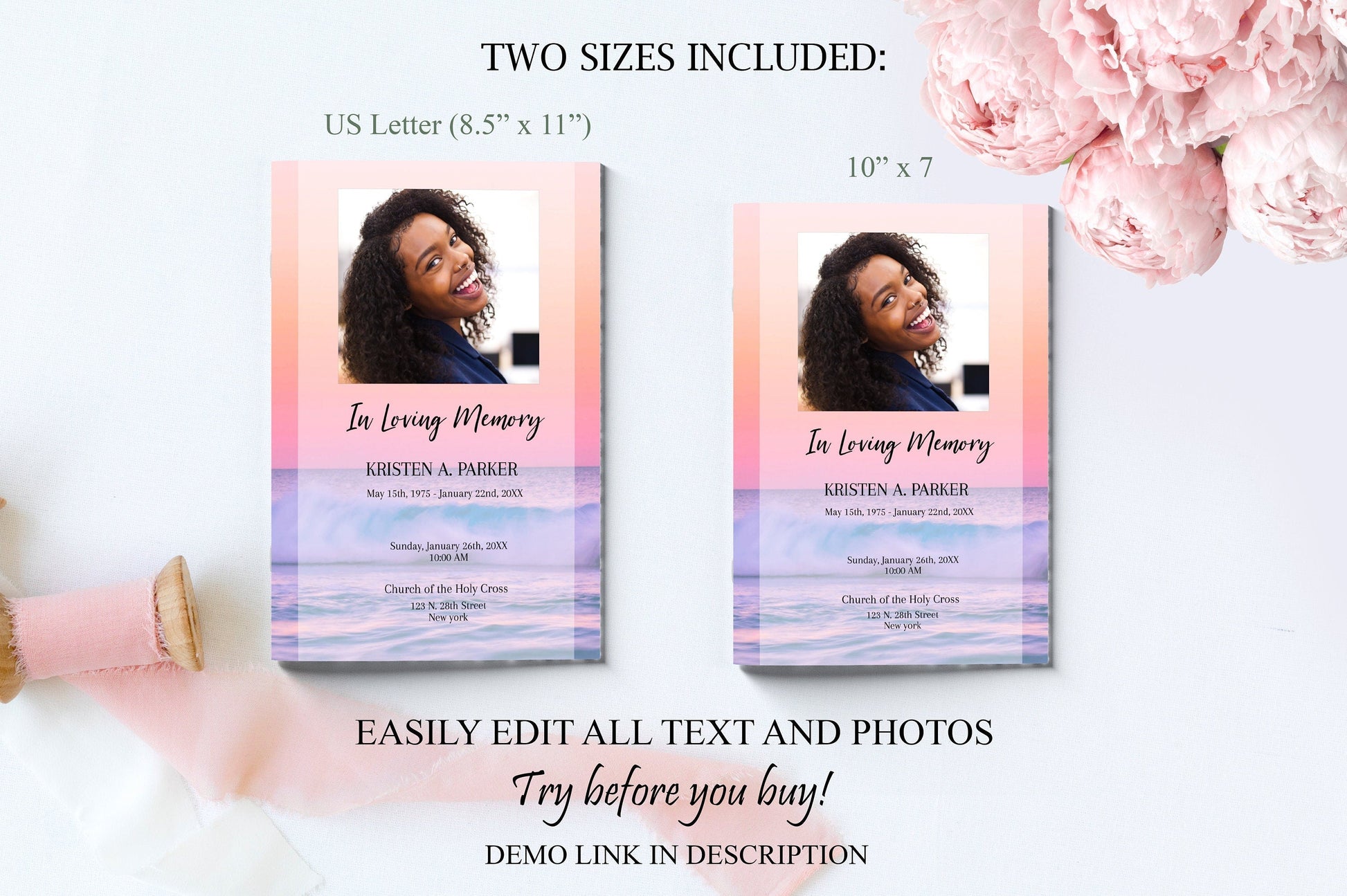 Ocean Sunset Funeral Program Template for Woman | Obituary Template | Celebration of Life Program | Memorial Program Template | A108 - lovingmemoryprints