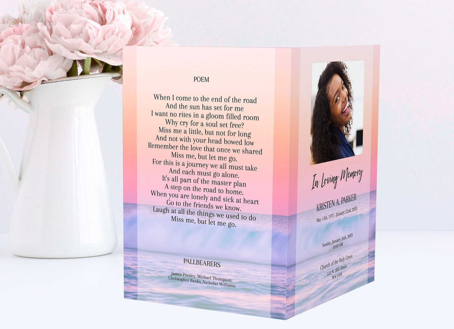 Ocean Sunset Funeral Program Template for Woman | Obituary Template | Celebration of Life Program | Memorial Program Template | A108 - lovingmemoryprints