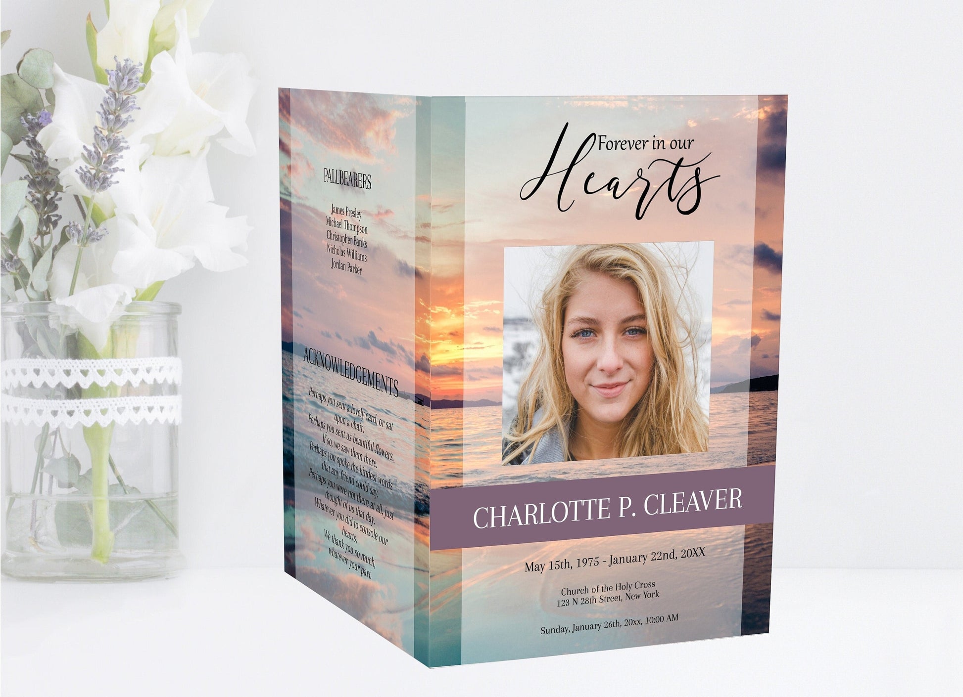 Ocean Sunset Funeral Program Template for Woman | Obituary Template | Celebration of Life Program | Memorial Program Template | A119 - lovingmemoryprints