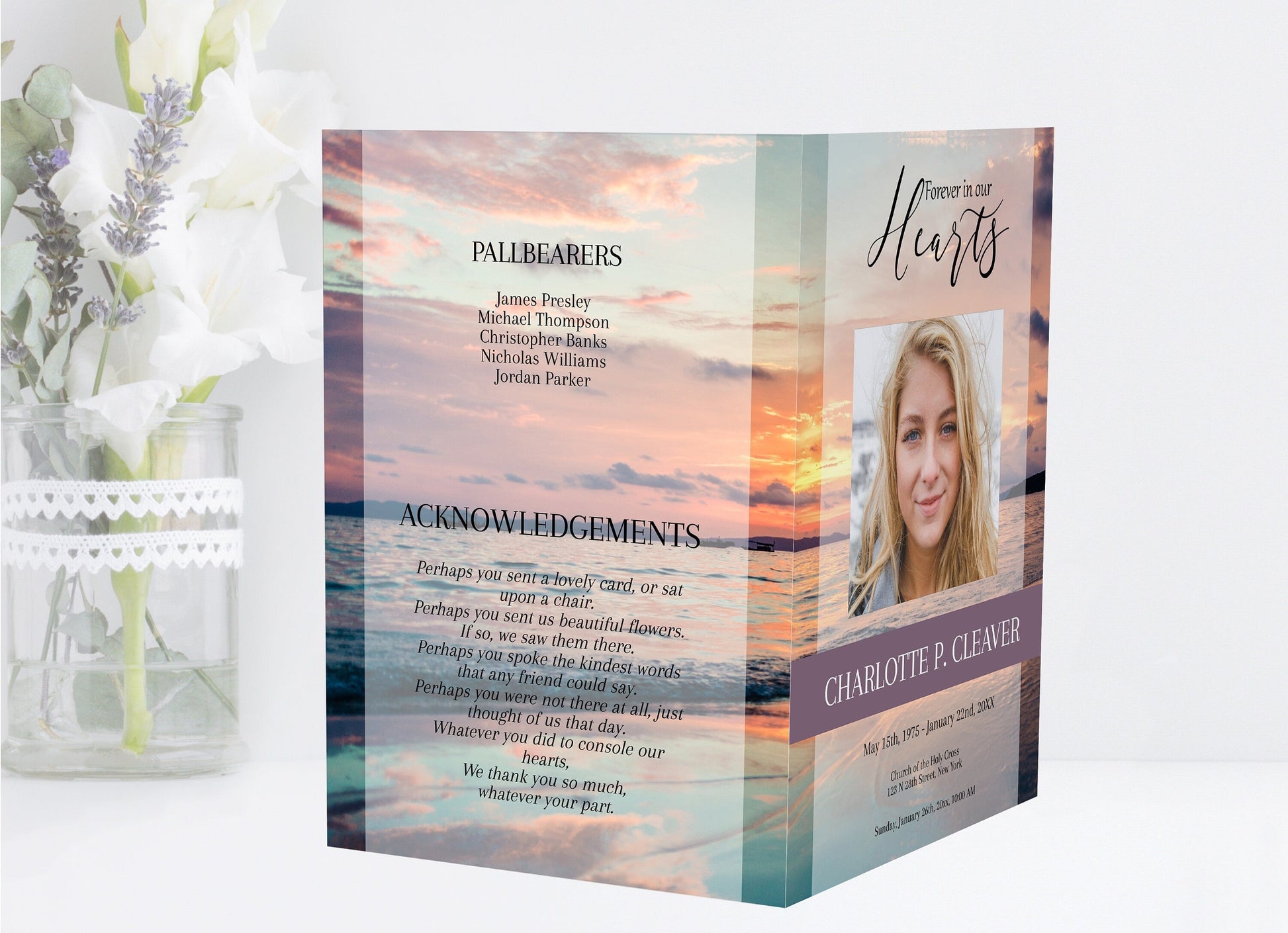 Ocean Sunset Funeral Program Template for Woman | Obituary Template | Celebration of Life Program | Memorial Program Template | A119 - lovingmemoryprints