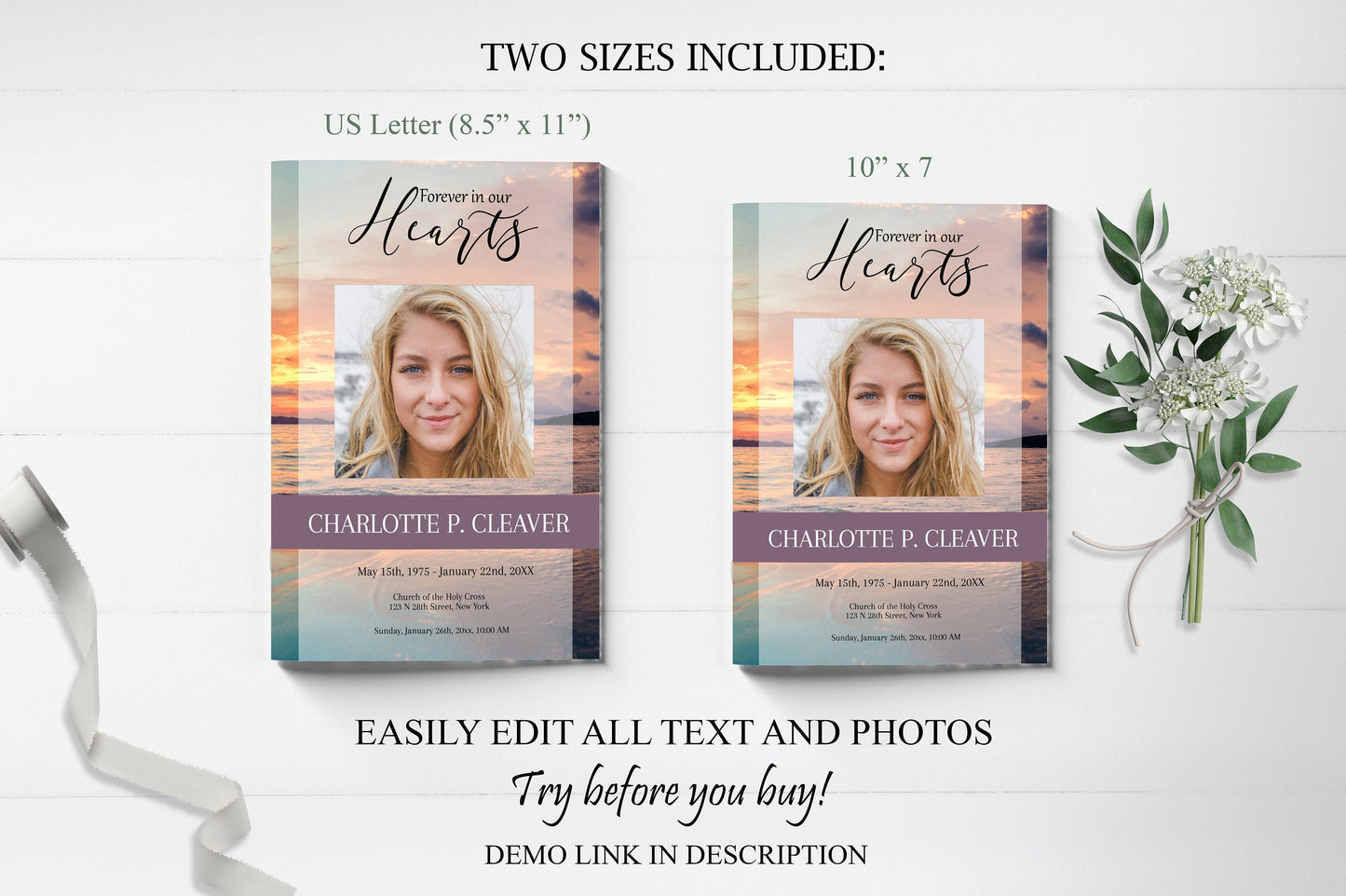 Ocean Sunset Funeral Program Template for Woman | Obituary Template | Celebration of Life Program | Memorial Program Template | A119 - lovingmemoryprints
