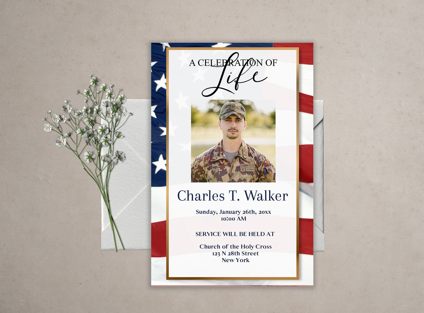 Patriotic Military Funeral Invitation Template - lovingmemoryprints
