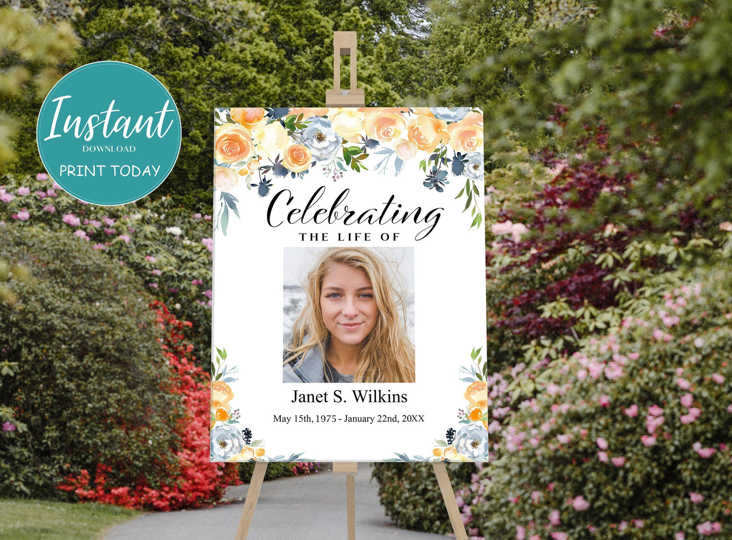 Peach Floral Memory Board Template - lovingmemoryprints