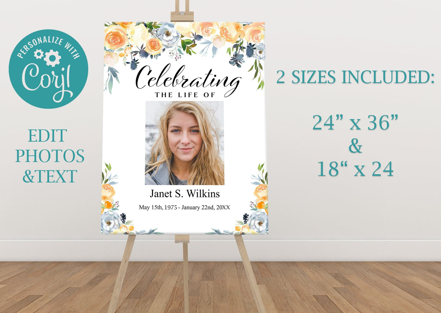 Peach Floral Memory Board Template - lovingmemoryprints