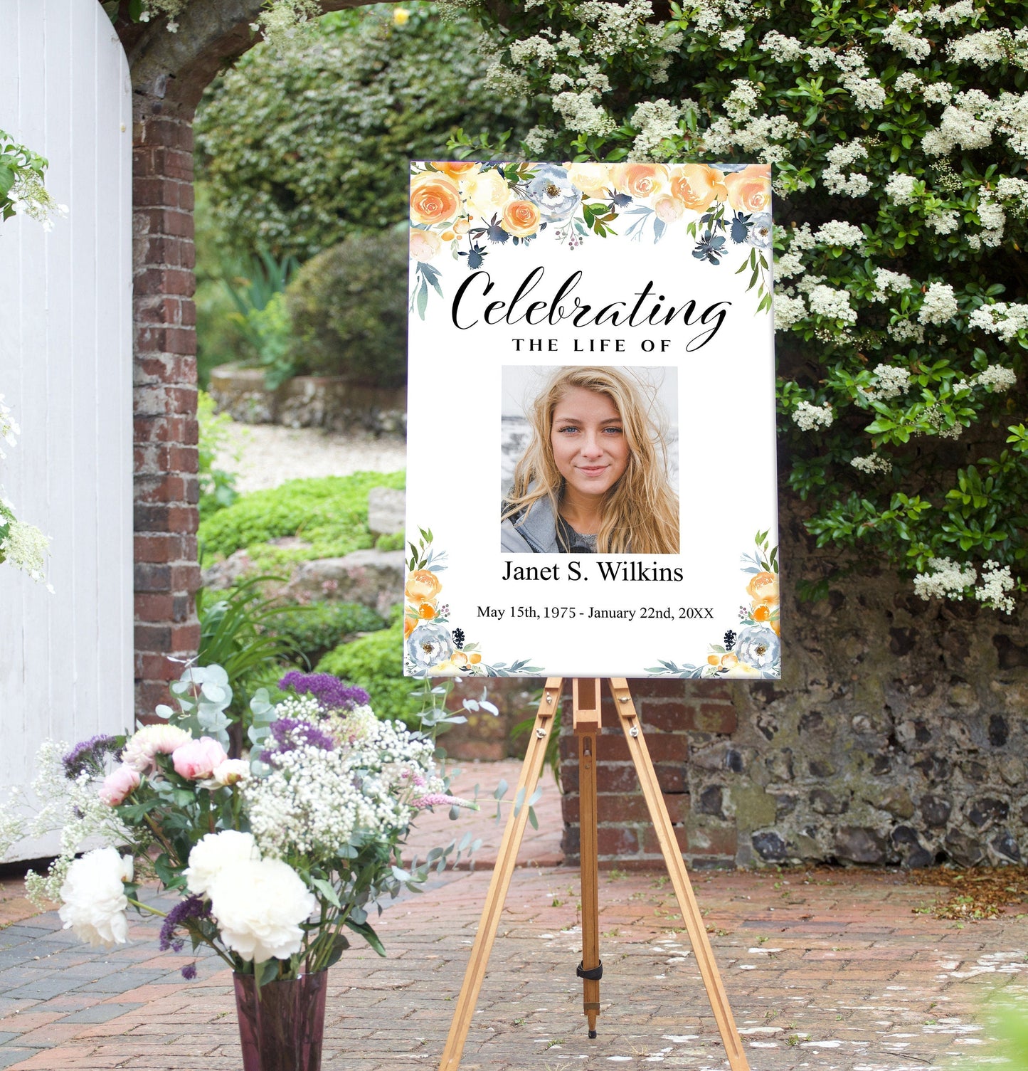 Peach Flower Background Funeral Poster Template - lovingmemoryprints