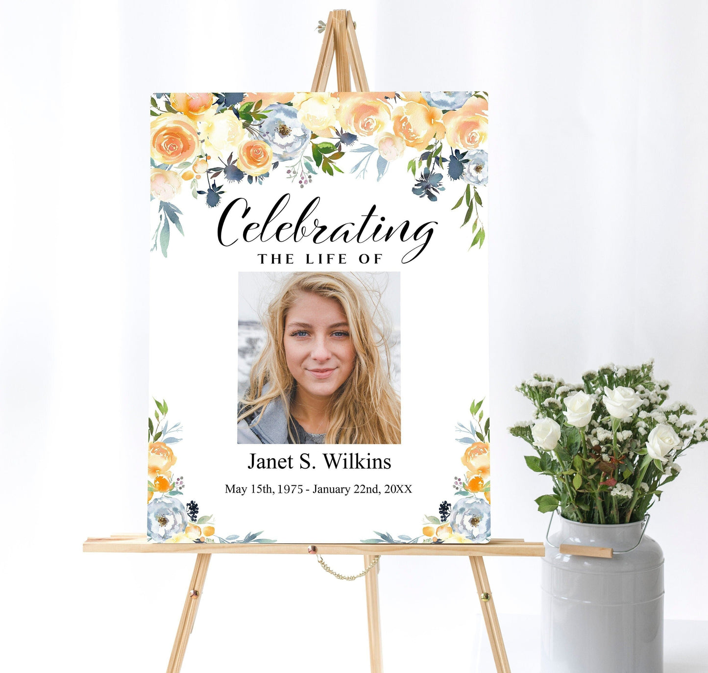 Peach Flower Background Funeral Poster Template - lovingmemoryprints