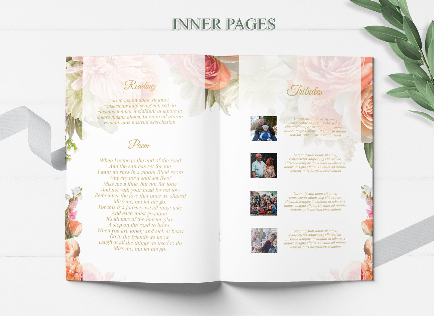 Peach Flower Funeral Service Program Template - 8 Page - lovingmemoryprints